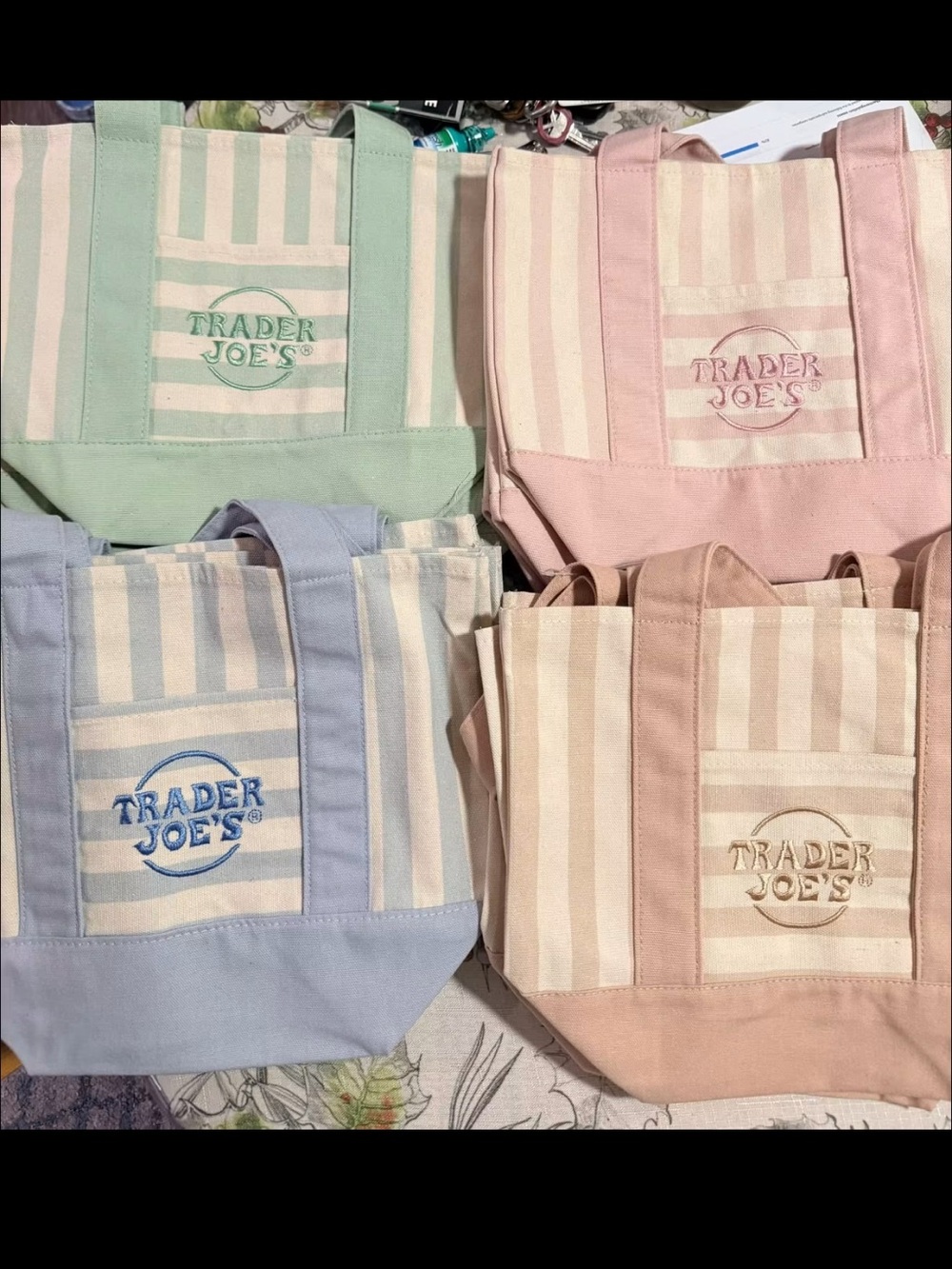 Trader Joe's Pastel Stripe Canvas Tote - Pink, Blue, Mint, Beige